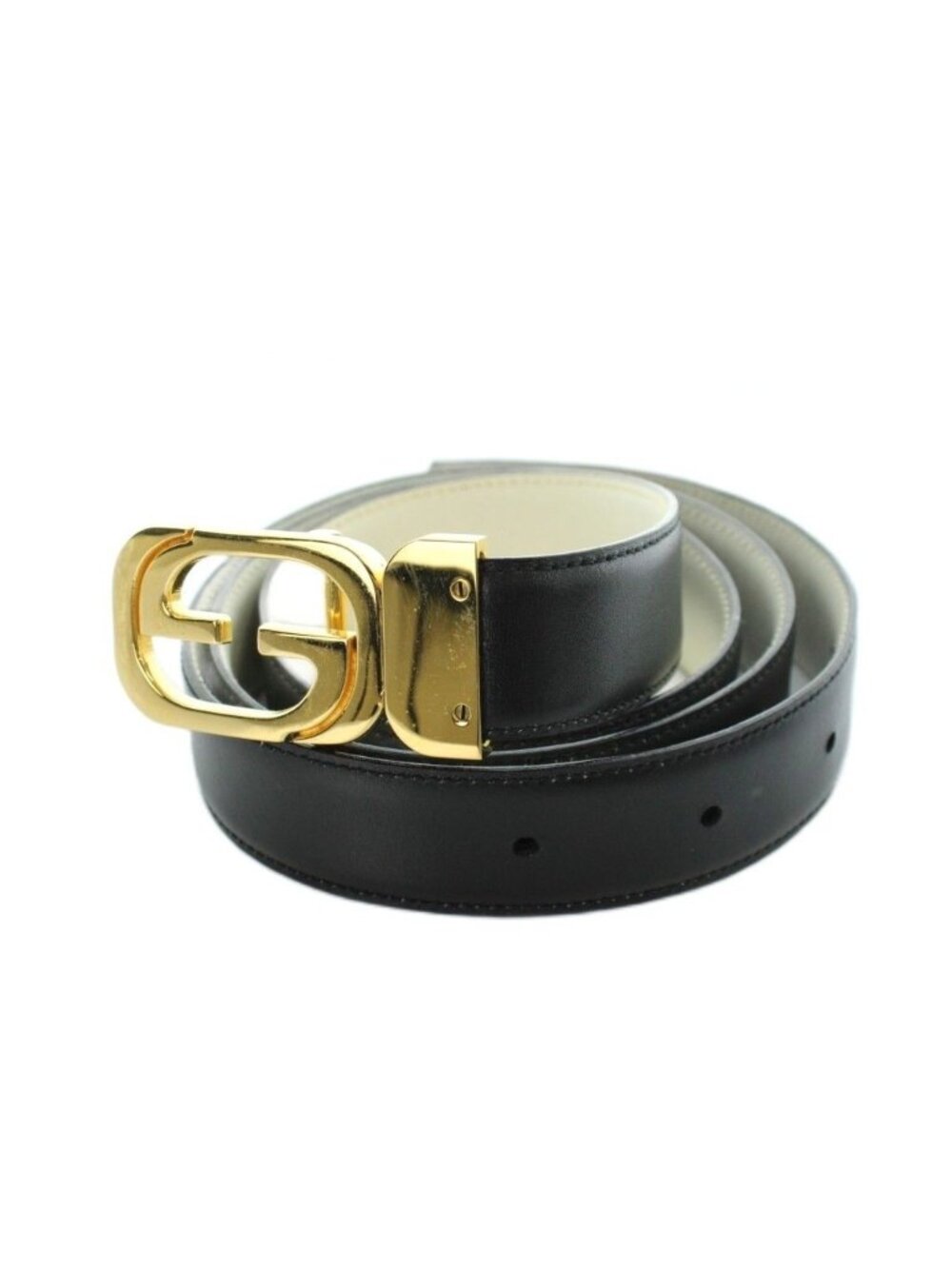 Gucci 036 Belt Gold Logo Leather 105 42 Black